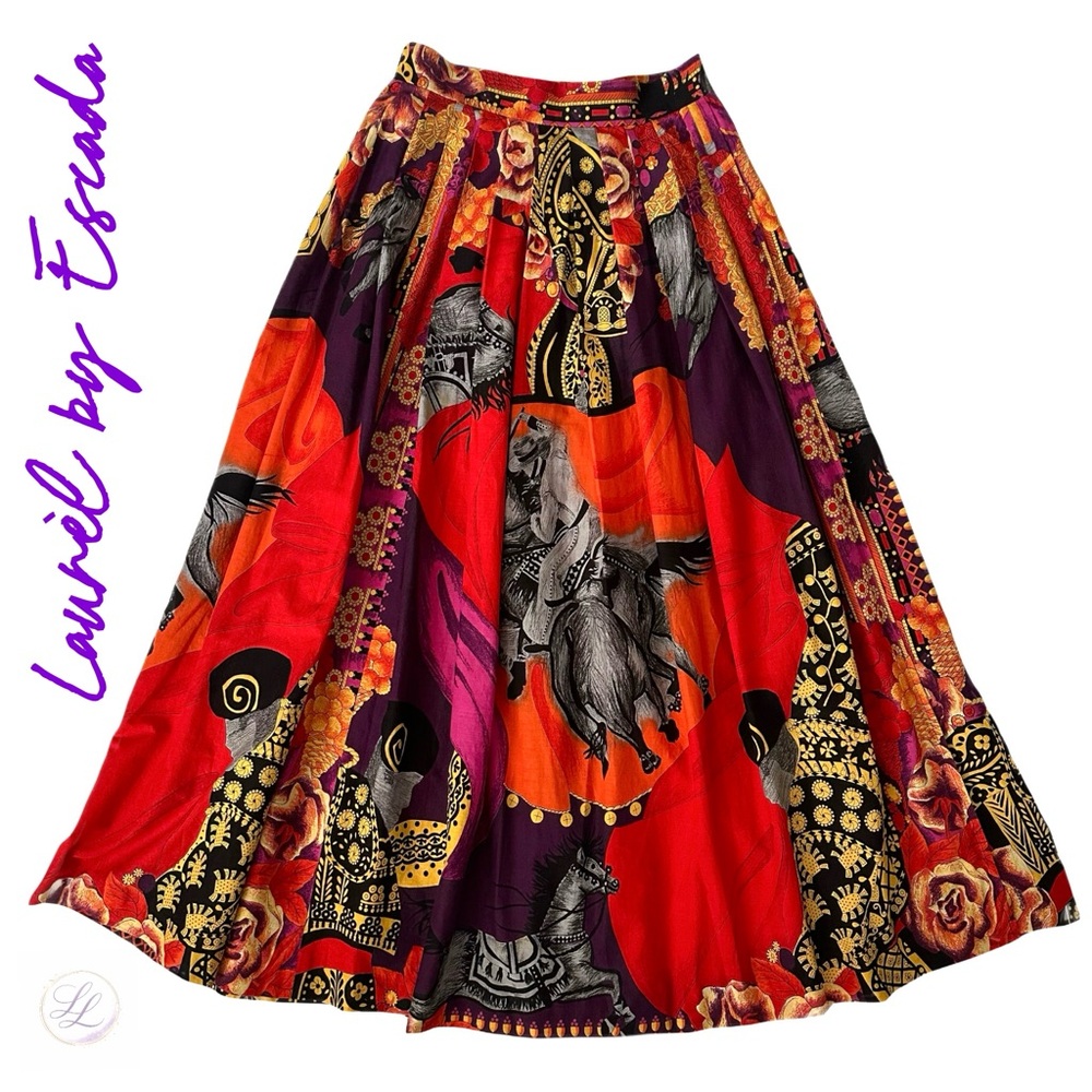 LAURÈL by ESCADA Vintage Vibrant Equestrian Maxi A-Line Skirt Size 2